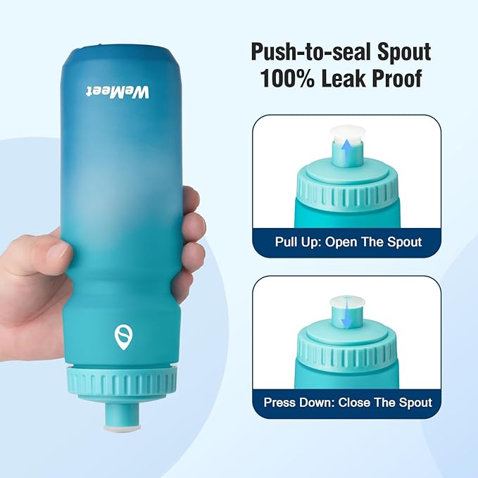 2-Pack Cycling & Sports Water Bottle, BPA Free, Bicycle Squeeze Water Bottle, Mountain Bike Water Bottle with Capacity Scale, for Cycling, Fitness, Camping, Hiking (Green Blue, 24oz)