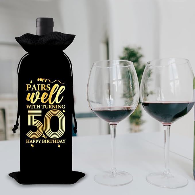 50th Birthday Gifts Wine Bag Congratulations Gifts for Women Men Parents Mom Dad Anniversary 1974 Birthday Wine Gift Bag