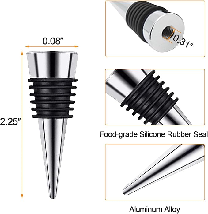 5 Pcs Wine Stopper, Stainless Steel Vacuum Bottle Stopper for Beverage, Wine Fresh, Reusable Wine Corks Tapered Storage Craft for Bar, Party, Wedding