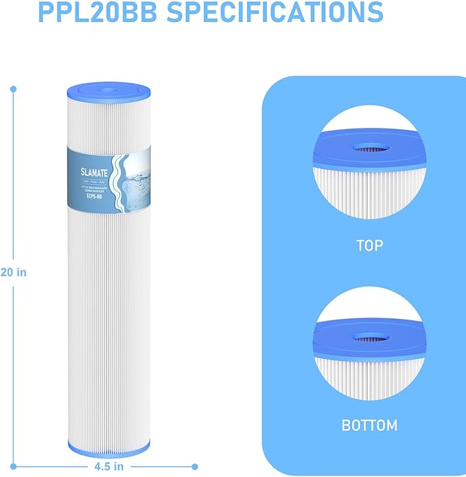 20" x 4.5" Whole House Pleated Sediment Water Filter Compatible with Well Water, Replacement Cartridge for ECP5-BB, AP810-2, HDC3001, SPC-45-1005, CP5-BB, ECP1-20BB, 2 Pack