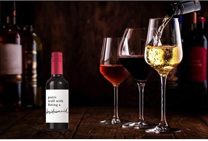 24Pcs Bridesmaid Mini Wine Labels, Bridesmaid Maid of Honor Proposal Gifts Bridal Shower Gifts, Will You Be My Bridesmaid Wine Bottle Stickers, Pairs Well with being