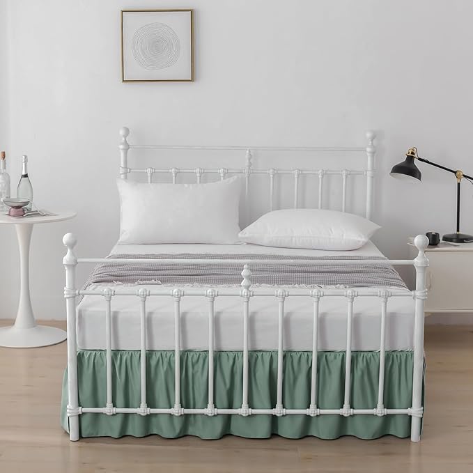Bed Skirt Queen Size Ruffled Bed Skirt with Split Corners, 14 Inch Drop Dust Ruffle Bed Skirt with Platform, Sage Green, 14" Queen