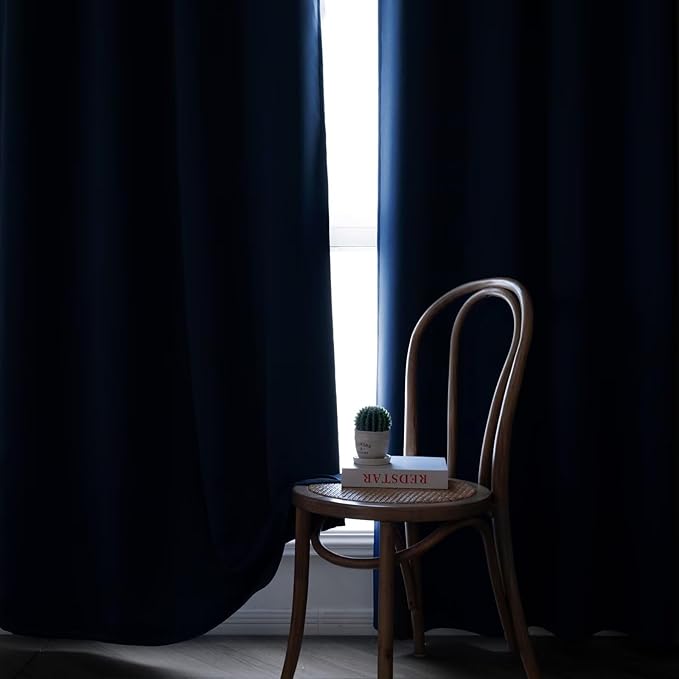 Blackout Curtains 90 Inch Length for Bedroom, Thermal Insulated Blackout Curtains 2 Panels Set, Solid Grommet Privacy Room Darkening Drapes for Living Room Windows(W52 x L90, Navy Blue)