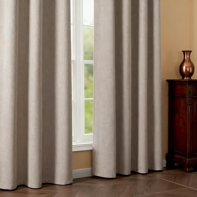 Blackout Curtains 84 Inch Length 2 Panels Set, 100% Black Out Textured Thermal Curtains, Grommet Privacy Light Blocking Drapes for Living Room Bedroom Luxury Decor(52W × 84L inch, Beige)