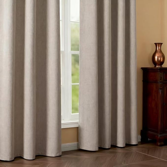 Blackout Curtains 84 Inch Length 2 Panels Set, 100% Black Out Textured Thermal Curtains, Grommet Privacy Light Blocking Drapes for Living Room Bedroom Luxury Decor(52W × 84L inch, Beige)