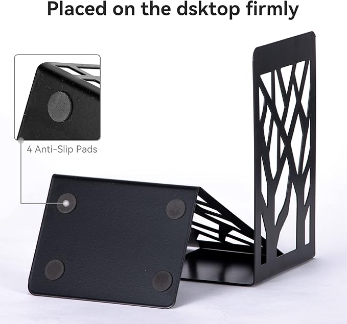 Book Ends, Bookends, Bookends for Shelves, Bookend, Book Ends for Heavy Books, Black Metal Book Shelf Holder Home Decorative, Book Stoppers for Shelves 3 Pair