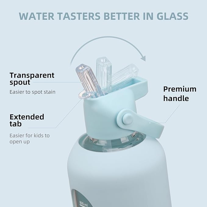 20 oz Glass Water Bottles with Straw Borosilicate Glass Water Bottle with Time Marker Motivational Water Bottles with Silicone Sleeve Leak Proof Reusable BPA Free