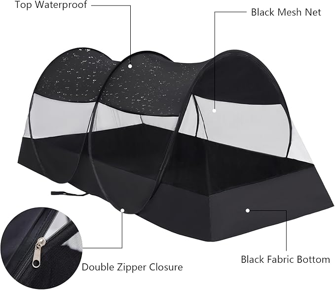 Akiky Mosquito Net Pop Up Bed Net Tent with Black Bottom Portable&Foldable Bed Canopy for Bunk Bed Twin Sleeping Tent for Indoor Outdoor