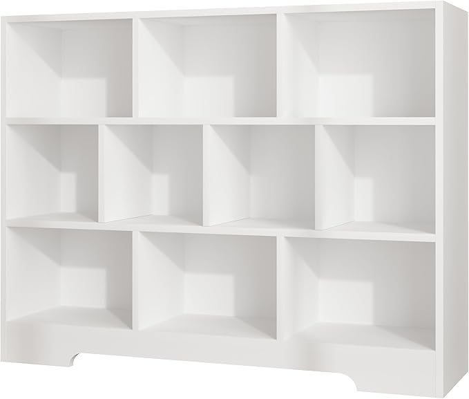 Book Shelf, 10 Cubes Storage Organizer, 3-Tier Open Shelf Wooden Bookcase, Freestanding White Bookshelf Cube Shelf for Bedroom, Living Room, Home Office