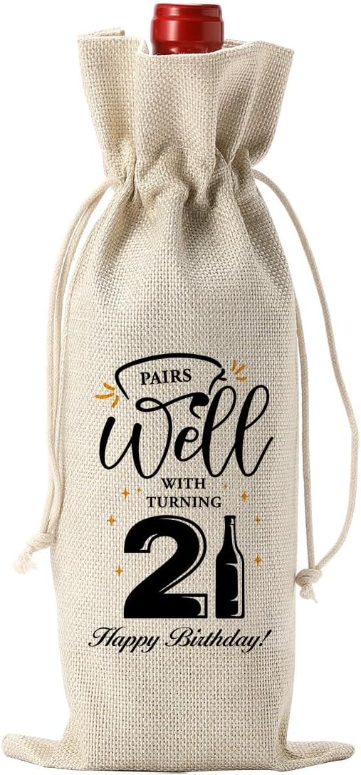 21st Birthday Gifts for Her Wine Bag, 21st Birthday Decorations for Her Women, Funny 21st Birthday Wine Bag, Twenty-one Year Old Birthday Wine Gift Bag, Pairs Well With turning 21st Wine Bag