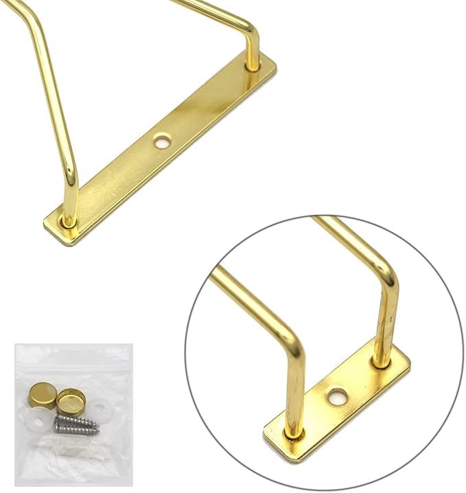 14-Inch Gold Wine Glass Rack, Under Cabinet Wine Glass Holder Stainless Steel Stemware Rack - Hanging Stemware Holder for Cabinet Kitchen Bar, Set of 4