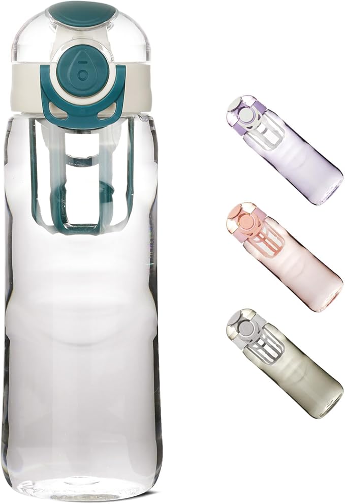 28oz Water Bottle with Fruit Infuser Strainer, BPA-Free Sports Water Bottle, One-Click Clear Water Bottle with Safety Lock for Office, Gym, Outdoors, Green