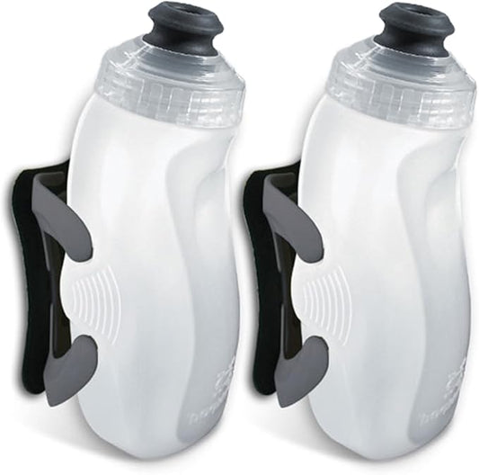Amphipod RunLite Xtech Hydration System, Dual 10.5 oz Hydraform Water Bottles for Running, Marathons & Endurance Training (Push/Pull Cap) - Clear/Charcoal - 2 x 10.5 oz