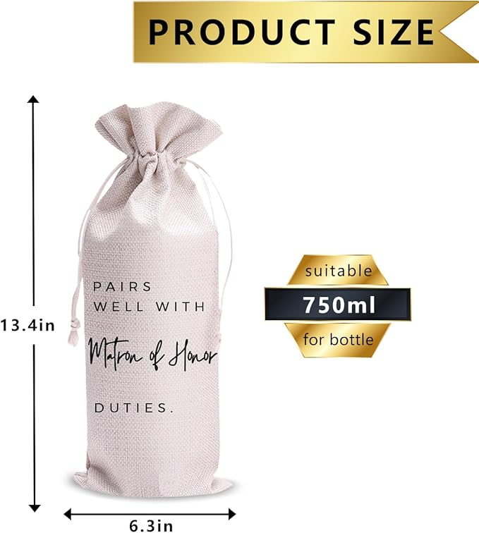 Baobeily Paris Well With Matron of Honor Wedding Gift Engagement Gift Bag For bride/him/her Newly Engaged Gift Wine Tote