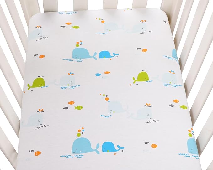 Bassinet Sheets Compatible with 4moms Breeze Plus Bassinet(not playard), 2 Pack, 100% Jersey Knit Cotton 190GSM, Ultra Soft Breathable, Dolphin and Whale