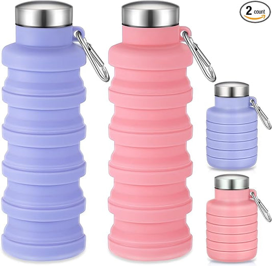 17oz Collapsible Water Bottles for Travel 500ml Reusable Foldable Silicone Water Bottle with Portable Buckle Silicone for Camping Hiking Sport
