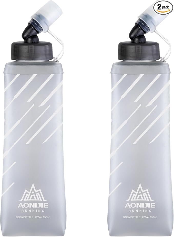 Azarxis TPU Soft Flask Folding Collapsible Water Bottles BPA-Free for Hydration Pack - Ideal Trail Running Hiking Cycling Climbing (420ml/14.20oz - 2 Pack)