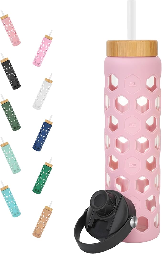 32oz Glass tumblers Water Bottles with Straw and 2 Lid