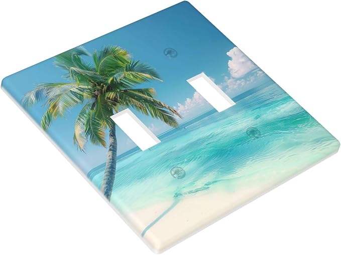 Beach Palm Tree Funny Plastic Wall Plate Decorative Double Toggle Light Switch Cover For Women Girls Bedroom Kitchen Living Room