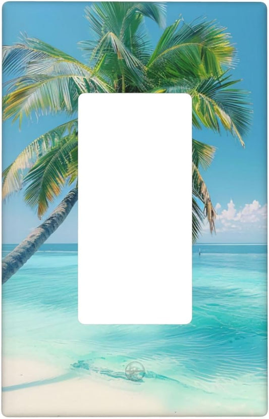 Beach Palm Tree Toggle Funny Plastic Wall Plate Decorative Single Rocker Light Switch Cover For Women Girls Bedroom Kitchen Living Room