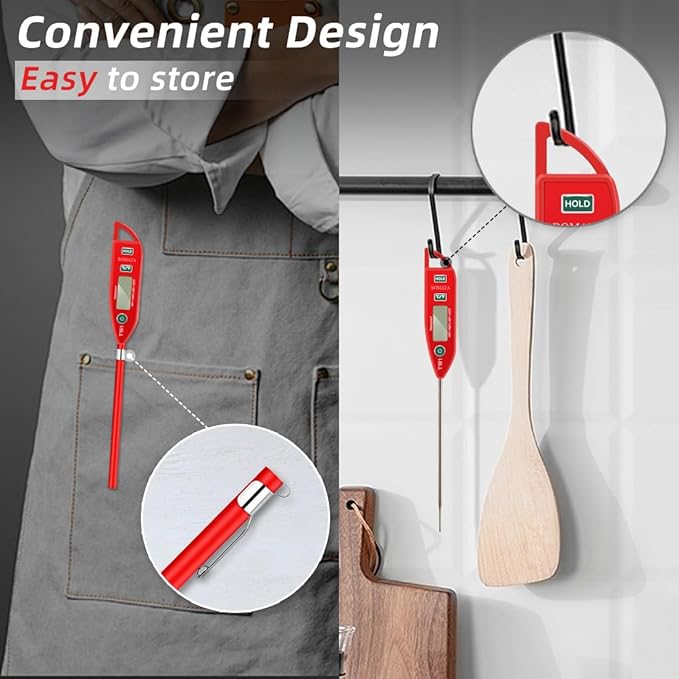 BOMATA Waterproof IPX7 Thermometer for Water, Liquid, Candle and Cooking. Instant Read Food Thermometer with Long Probe for Cooking, Meat, BBQ! T101 (Red Color)…