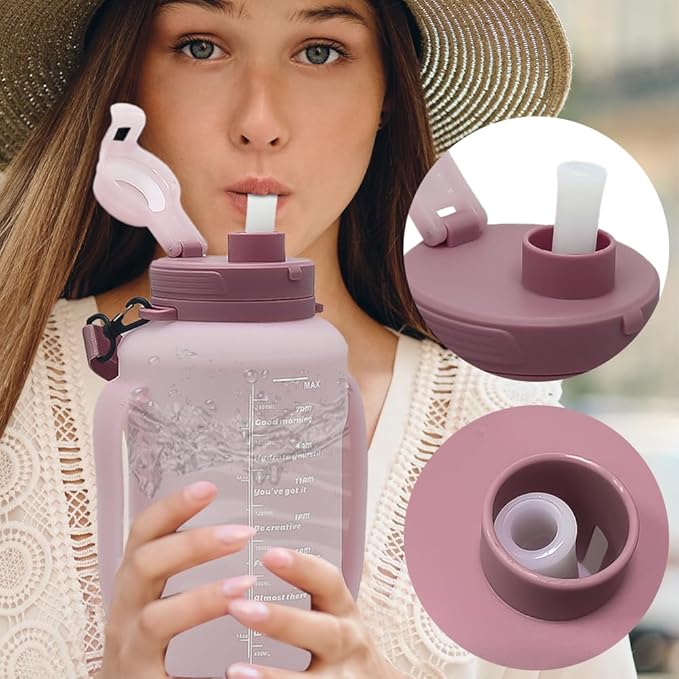 64oz Foldable Silicone Water Cups with Straw, BPA Free, for Outdoor Sports Water Bottle (Pink)