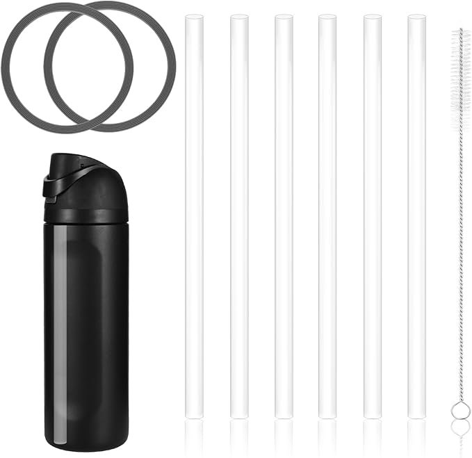 6pcs Replacement Straws & 2pcs Gasket Compatible with Owala FreeSip With Cleaning Brush, Reusable Plastic Straws Lid Sealing Rings Accessories for Owala FreeSip 24/32oz Insulated Water Bottle