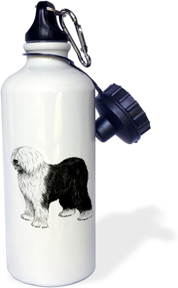 3dRose "Sheep Dog" Sports Water Bottle, 21 oz, White
