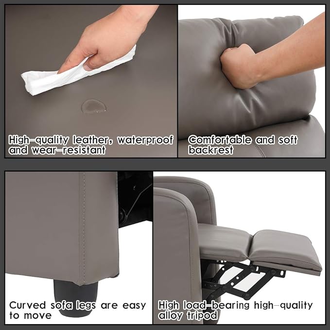 BestMassage | Recliner Chair | No Massage Function | Pu Grey | with Lumbar Support, Adjustable Push Back, Wide Armrests, Footrest & Padded Seat | Easy Assembly | for Living Room, Home Theatre