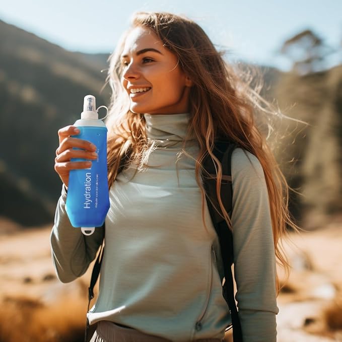 Blue Soft Flask, TPU Foldable Running Hydration Flask, for Hydration Packs/Running Vests-Running, Hiking, Cycling Folding Bottle-5 oz (150 ml)