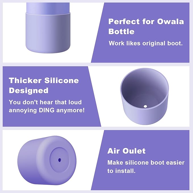 2PCS Silicone Water Bottle Boot for Owala 24oz 32oz 40oz, Protective Bottom Bumper Anti-Slip Sleeve for FreeSip, Twist, and Flip Stainless Steel Bottles, Dishwasher Safe and BPA Free