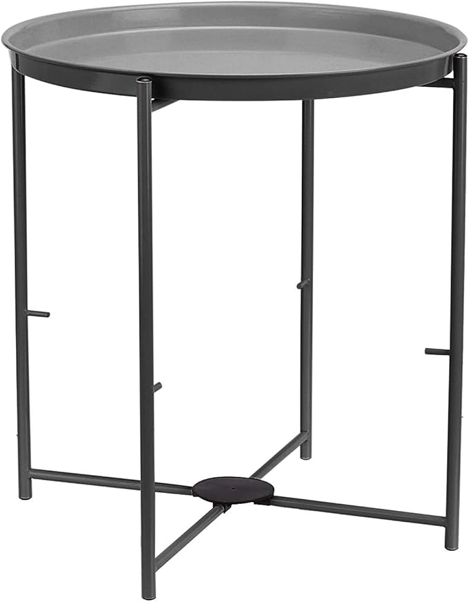 Amazon Basics Round Storage End Table, Side Table with Cloth Basket, Charcoal/Heather Gray, 17.7 x 17.7 x 18.9 in