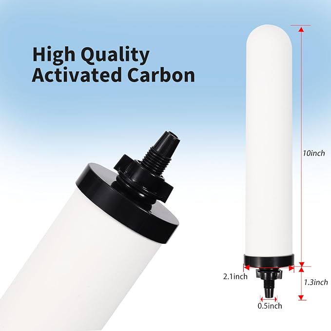 2PCS 10'' ceramic water filter Candle,10 inch water filter replacement filters with Activated Carbon for Countertop Gravity Water Filter System,Water Cooler Filtration Systems.