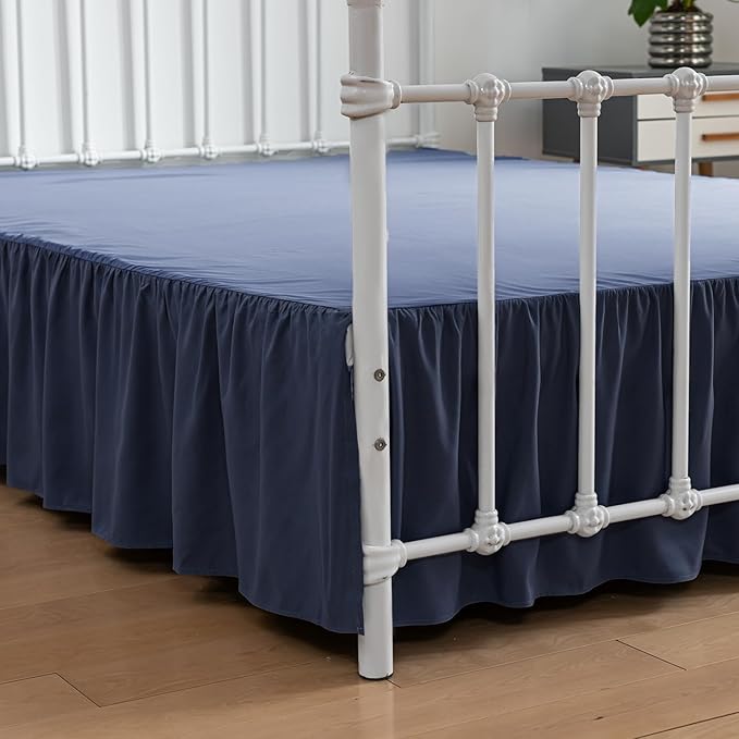 Bed Skirt Queen Size Ruffled Bed Skirt with Split Corners, 14 Inch Drop Dust Ruffle Bed Skirt with Platform,Blue