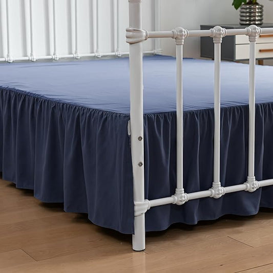 Bed Skirt Full Size Ruffled Bed Skirts with Split Corners, 14 Inch Drop Dust Ruffle Bed Skirt with Platform,Blue