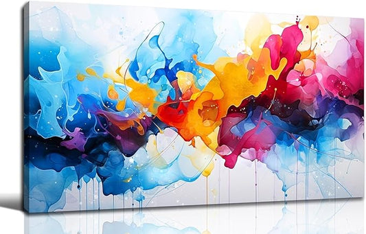 Alsingbago Large Colorful Abstract Canvas Wall Art for Living Room Bedroom Home Office Modern Wall Decor Blue Orange Pink Gray Abstract Picture Ready to Hang Size 24x48