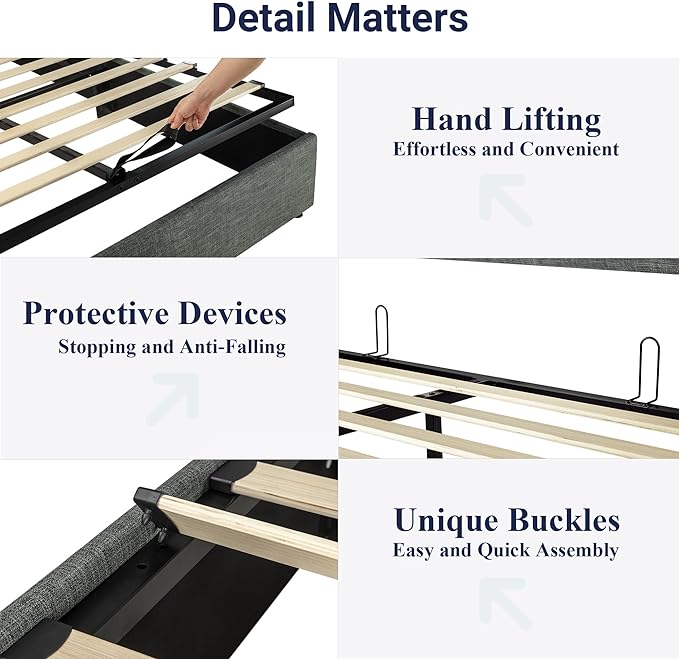 Allewie Full Size Lift Up Storage Bed, Modern Wingback Headboard, Hydraulic Support, No Box Spring Needed, Dark Grey