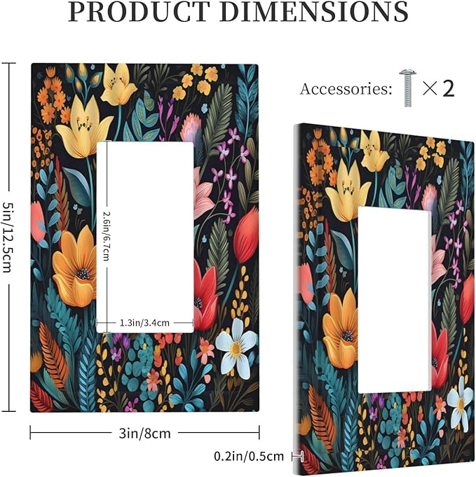 Boho Floral Vintage Flower Leaves Rustic Wildflower Plants 1 Gang Rocker Light Switch Covers Single Decora Outlet Wall Plate Decorative Switchplate Faceplate GFCI for Country Bathroom Bedroom Decor