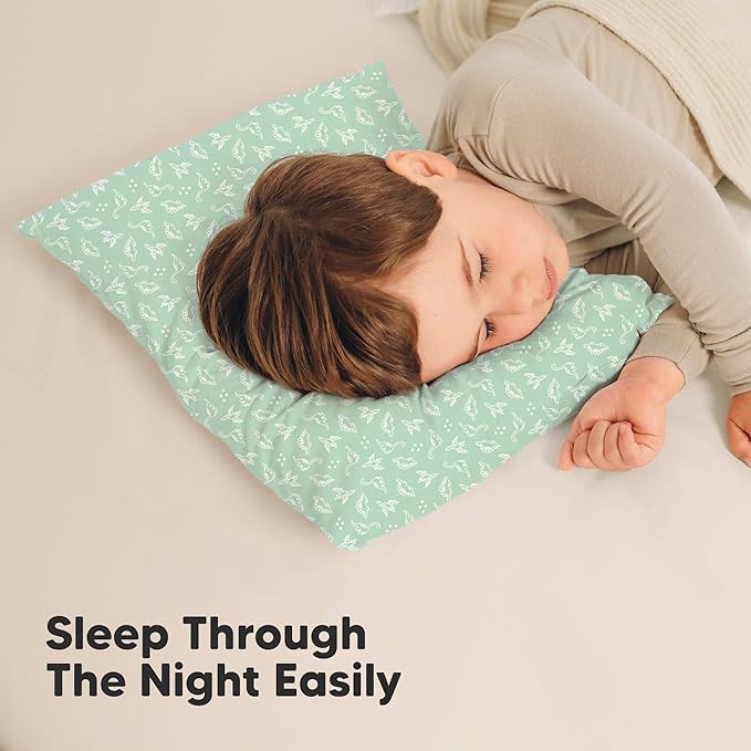 2-Pack Toddler Pillow - Soft Organic Cotton Toddler Pillows for Sleeping - 13X18 Small Pillow for Kids - Kids Pillows for Sleeping - Kids Pillow for Travel, School, Nap, Age 2 to 5 (DinoLand)