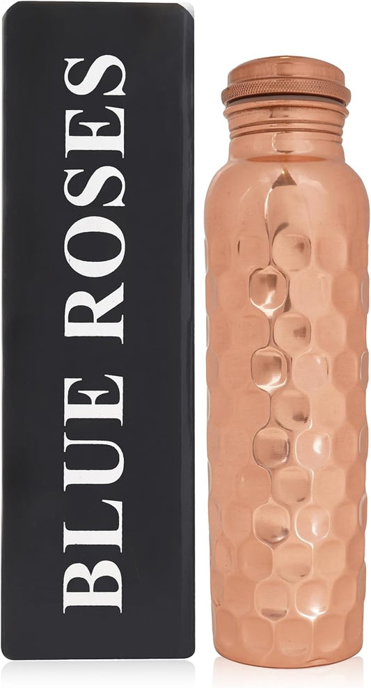 Blue Roses Copper Water Bottle, Copper Vessel For Drinking Water, Lab-Tested & Leak-Proof, Diamond Cut,1 litre