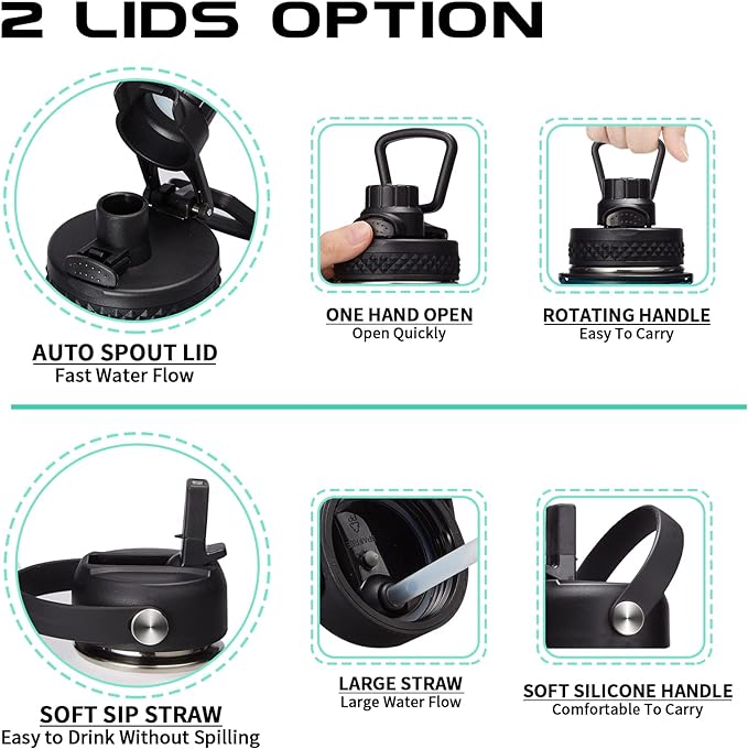 32OZ Insulated Water Bottle with Straw - Spout Lid, Sweat-Proof & BPA-Free Metal Reusable Water Bottles, Wide-Mouth Vacuum Insulated Bottle with Paracord Handle, Bottle Sleeve Bag & Protective Boot