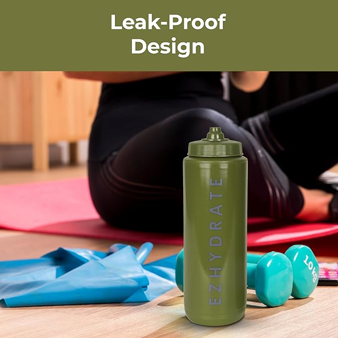 4 Pack Mix 32oz Squeeze Water Bottles - Sports Water Bottles For Football, Hockey, Athletics - Reusable Squirt Bottle Set, BPA-Free, Perfect for Gym, Travel, Bike & Cycling Water Bottle