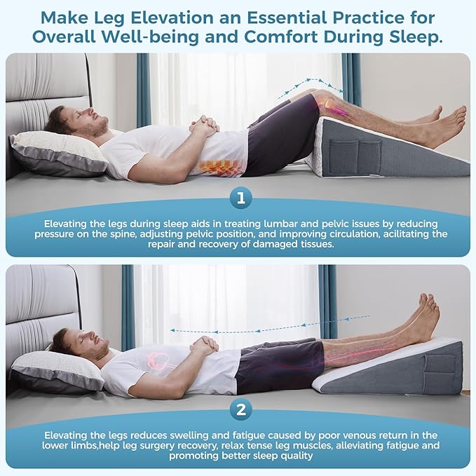 Bed Wedge Pillow for Sleeping, 10" Memory Foam Triangle Wedge Pillow Post Surgery Body Positioners Pillow for Back, Legs and Knee Support, Acid Reflux, Gerd, Heartburn and Snoring