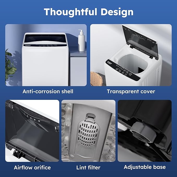 1.0 Cu.ft Portable Washing Machine for Home & Apartment, Full-Automatic Clothes Washer with 6 Water Level & 10 Wash Cycles, Drain Hose Included, White