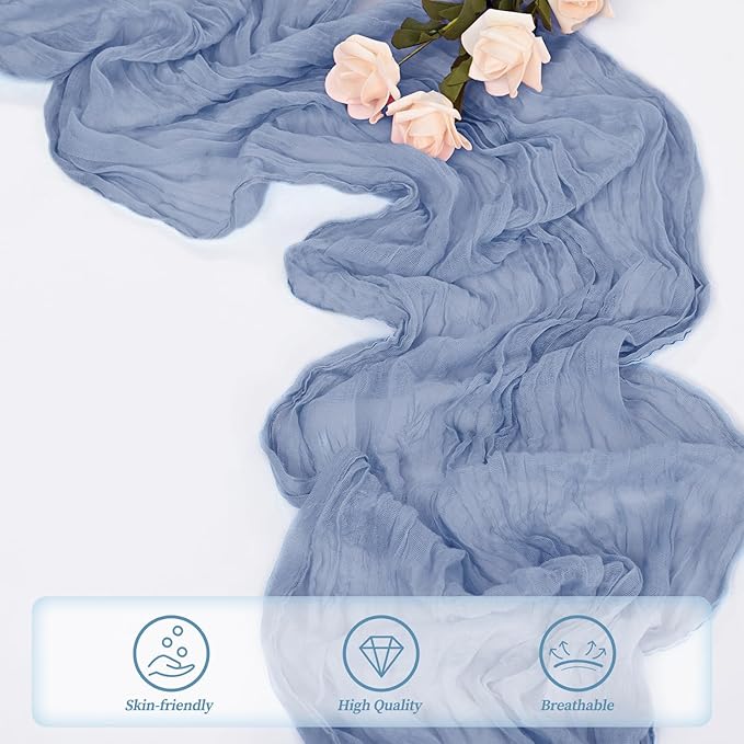 6 Pack Dusty Blue 10FT Cheesecloth Table Runner Rustic Gauze Fabric Cheese Cloth Table Runner for Wedding Bridal Baby Shower Table Decor 20 x 120 Inch Long Boho Sheer Birthday Party Table Decorations