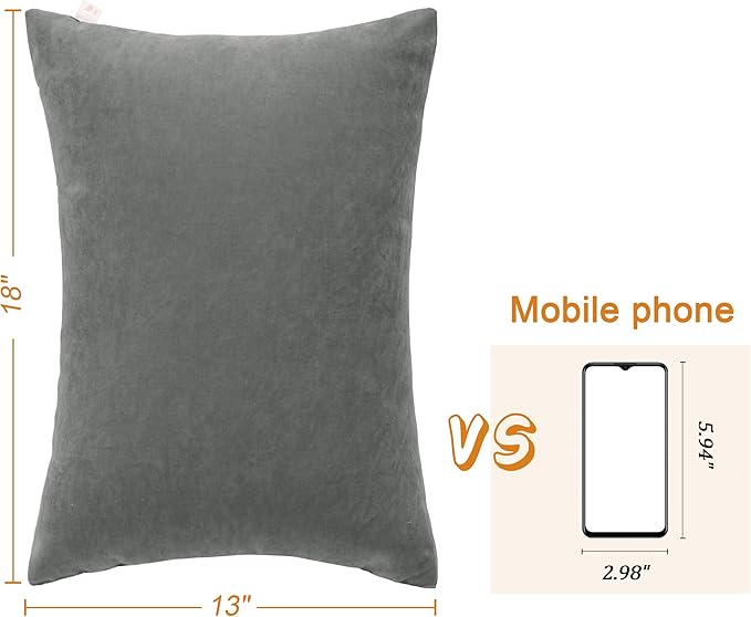 BEDSUM 2 Pack Pillows, 13"x18" Microfiber Pillows for Travel, Pets, Soft and Machine Washable Small Pillows for Neck, Wrist, and Knee Comfort, Dark Grey