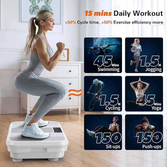 3D Vibration Plate Exercise Machine for Lymphatic Drainage, Whole Body Vibration Plate for Weight Loss, 330lbs Capacity Vibrating Platform Board Home Gym Quiet, 5 Yoga Belts & 2 Resistance Bands