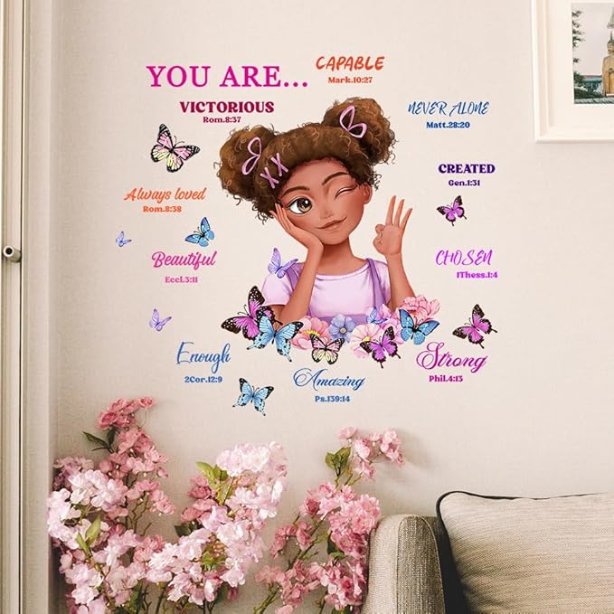 Black Girl Magic Wall Decor Bible Verses Wall Decals for Girls Bedroom Princess Wall Stickers & Murals Peel and Stick Removable Vinyl Butterfly Wall Decals for Children Kids Room Playroom Nursery