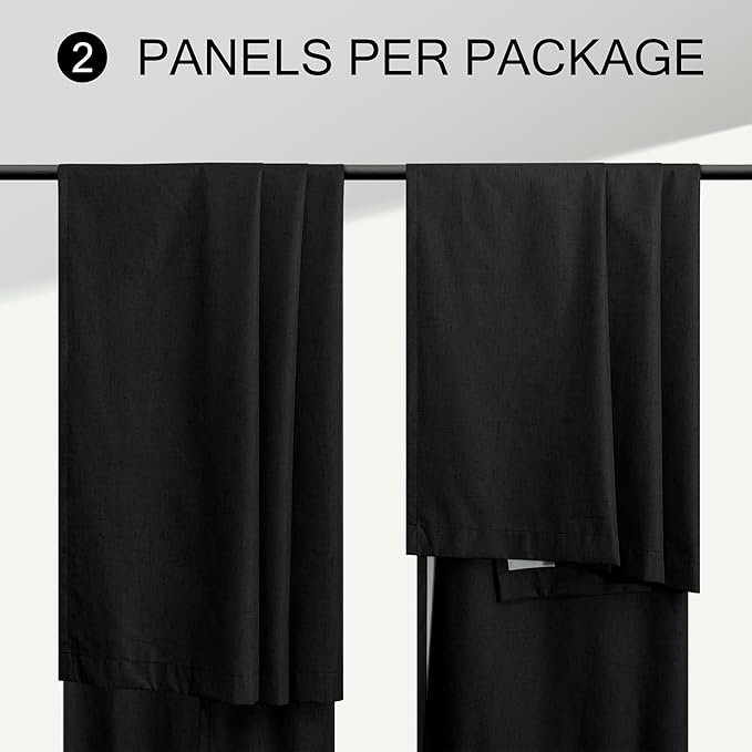 Black Linen Blackout Curtains 120 Inches Long 2 Panels Burg for Living Room Back Tab Pleated Thermal Cold Heat Sun Blocking Extra Long Drapes Black Out Blinds Shades for Bedroom Windows 52x120 Length