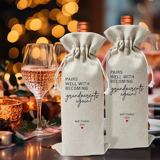 Becoming A Grandparent Gift, Grandparent To Be Gift Wine Bag, Promoted to New Grandparent Gift, Baby Pregnancy Reveal Gift, Baby Announcement Gift for New Grandparent, Baby Shower or Party Favor